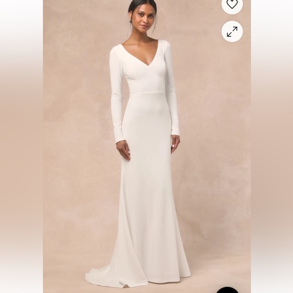 Lulus Feeling of Forever White Long Sleeve Mermaid Maxi Dress Wedding Bridal NWT - Picture 1 of 16